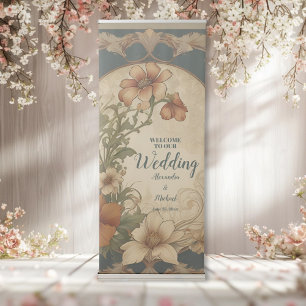 Vintage Bougainvillea Art Nouveau Wedding Retractable Banner