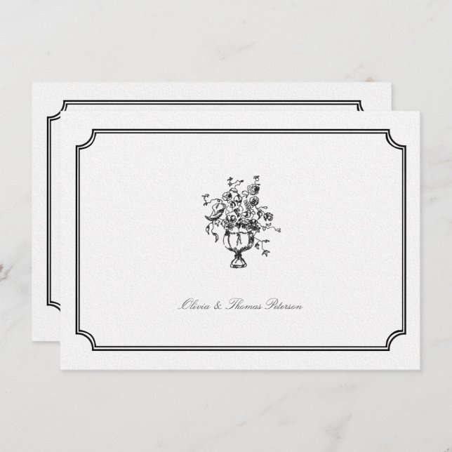 Vintage Bouquet Art Sketch Frame Wedding Couple Card (Front/Back)