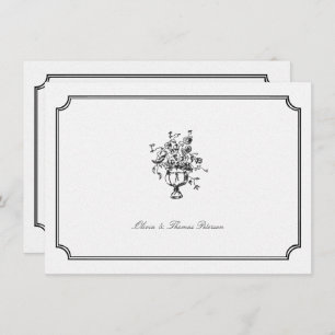 Vintage Bouquet Art Sketch Frame Wedding Couple Card