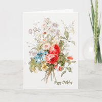 Vintage Bouquet Birthday Card (Optional Photo)