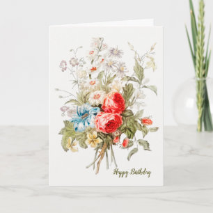 Vintage Bouquet Birthday Card (Optional Photo)
