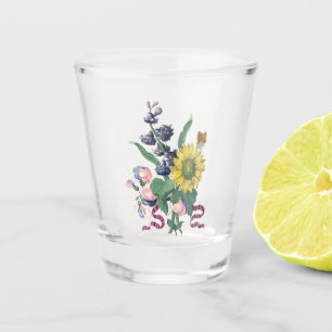 Vintage Bouquet Botanical Illustration Shot Glass