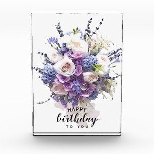 Vintage Bouquet   Customised Birthday Calligraphy Photo Block
