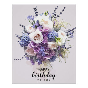 Vintage Bouquet Customised Birthday Calligraphy Poster