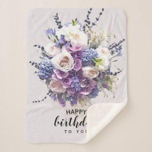 Vintage Bouquet   Customised Birthday Calligraphy Sherpa Blanket