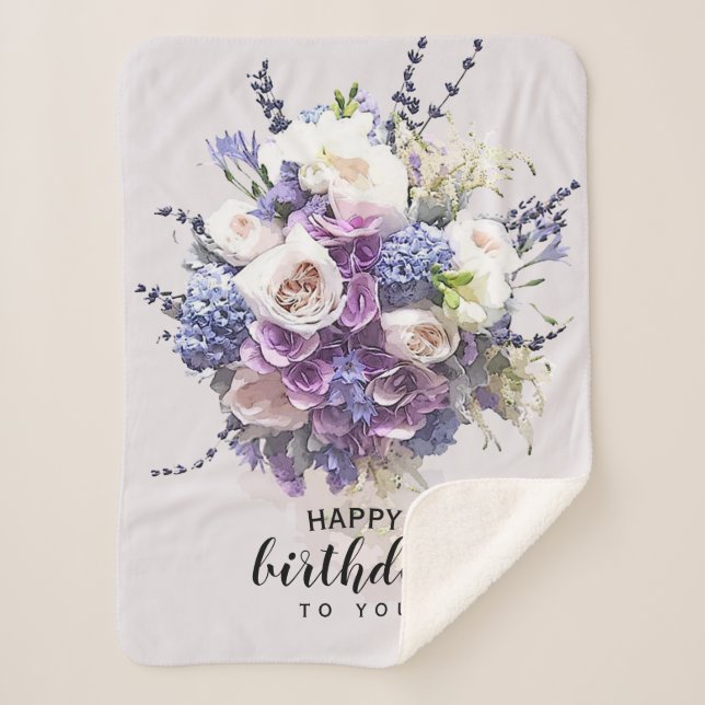 Vintage Bouquet | Customised Birthday Calligraphy Sherpa Blanket (Front)