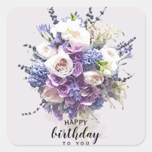 Vintage Bouquet   Customised Birthday Calligraphy Square Sticker