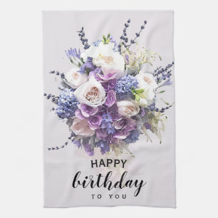 Vintage Bouquet   Customised Birthday Calligraphy Tea Towel