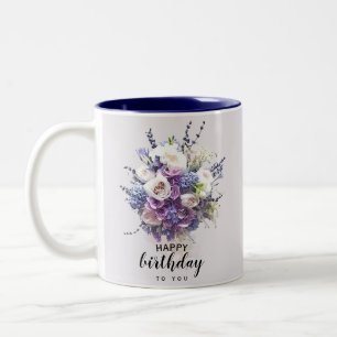 Vintage Bouquet   Customised Birthday Calligraphy Two-Tone Coffee Mug