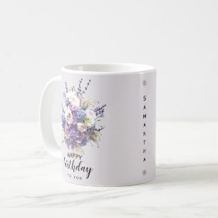 Vintage Bouquet   Customized Birthday Calligraphy  Coffee Mug