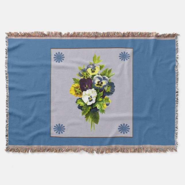 Vintage Bouquet of Pansies Throw Blanket (Front)