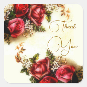 Vintage Bouquet of Pink roses - thank you Square Sticker