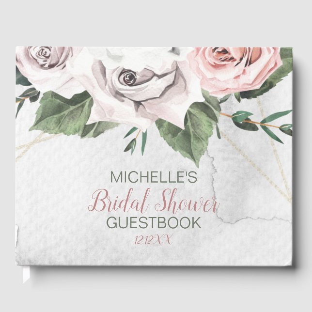 Vintage Bouquet Rose Bridal Shower Guest Book (Front)