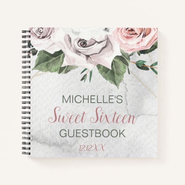 Vintage Bouquet Rose Sweet Sixteen Guest Book (Front)