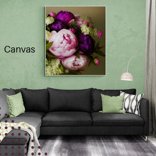 Vintage Bouquet Wine Colour Peonies, Floral,  Canvas Print