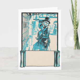 Vintage Bourgeoise Couple Christmas Shopping Holiday Card