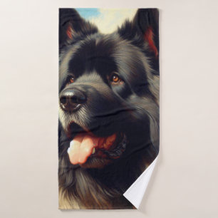Vintage Bouvier des Flandres Painting Bath Towel