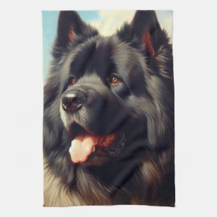 Vintage Bouvier des Flandres Painting Tea Towel