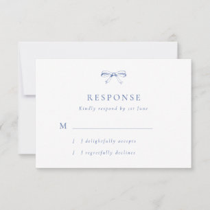 Vintage Bow Blue Wedding RSVP Card