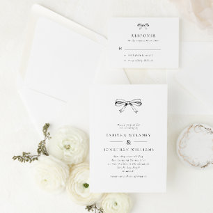 Vintage Bow Classic Black Wedding RSVP Card