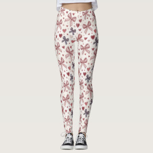 Vintage Bow & Heart Romantic Leggings