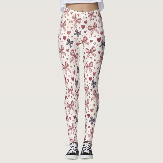 Vintage Bow & Heart Romantic Leggings (Front)