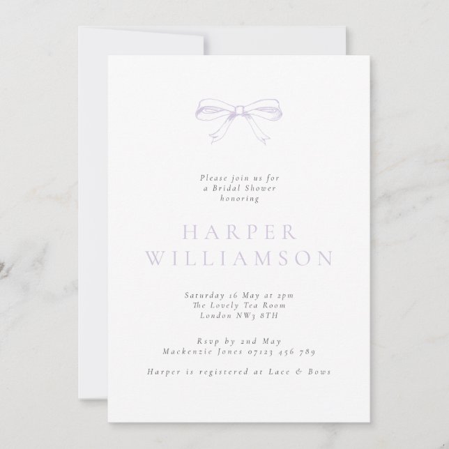 Vintage Bow Lilac Bridal Shower Invitation (Front)
