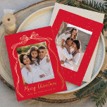 Vintage Bow Merry Christmas Red 2 Photo Foil Holiday Card<br><div class="desc">Celebrate the season in style with this luxurious foil Christmas card, featuring your favourite vertical family photo set against a rich red background adorned with an elegant gold foil bow and ribbon. "Merry Christmas" shines in gold foil, adding a touch of sophistication, with space below to personalise your family name....</div>