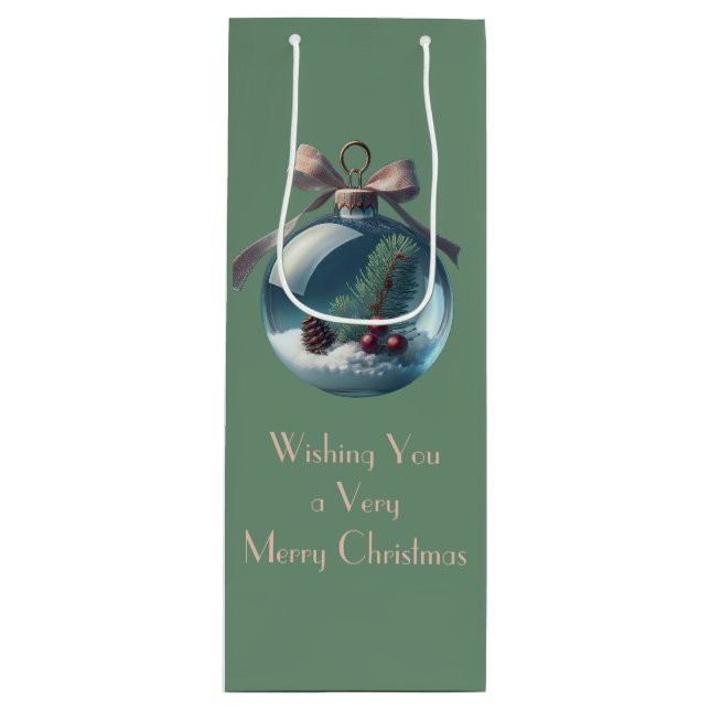 Vintage Bow & Ornament Christmas Wine Bag (Front)