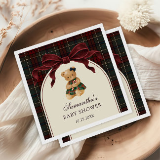 Vintage Bow Teddy Bear Christmas Baby Shower Napkin