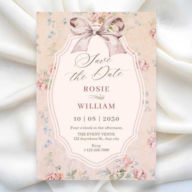 Vintage bow wedding save the date (Creator Uploaded)