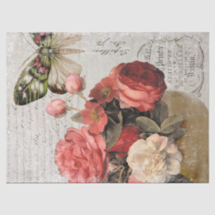 Vintage Bowl Florals and Butterfly Decoupage Tissue Paper