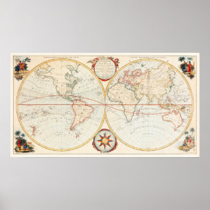 Vintage Bowles Pocket Map Of The World Poster