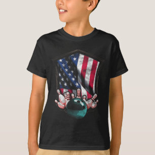 Vintage Bowling American Usa Flag 4th July Bowling T-Shirt