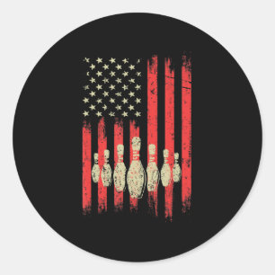Vintage Bowling American USA Flag Bowling Classic Round Sticker