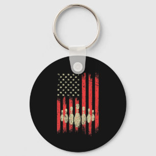 Vintage Bowling American USA Flag Bowling Key Ring
