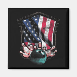 Vintage Bowling American USA Flag Bowling  Magnet
