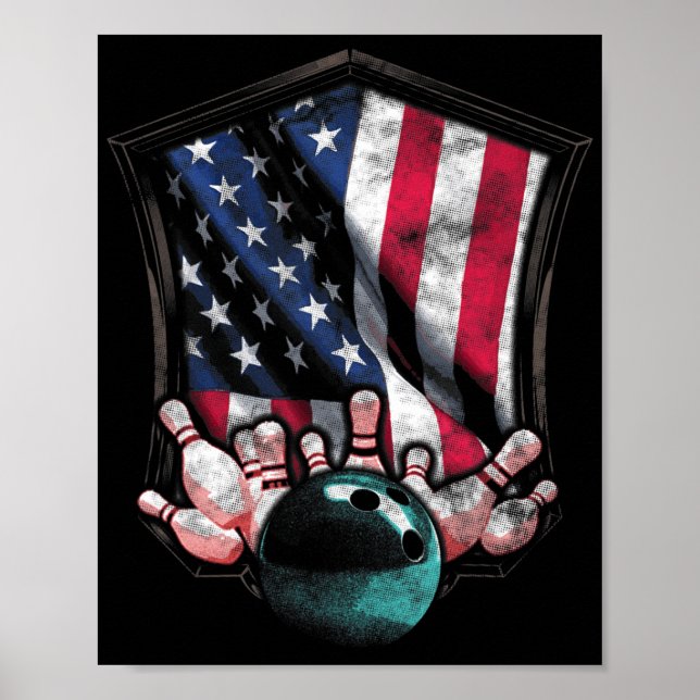 Vintage Bowling American USA Flag Bowling  Poster (Front)