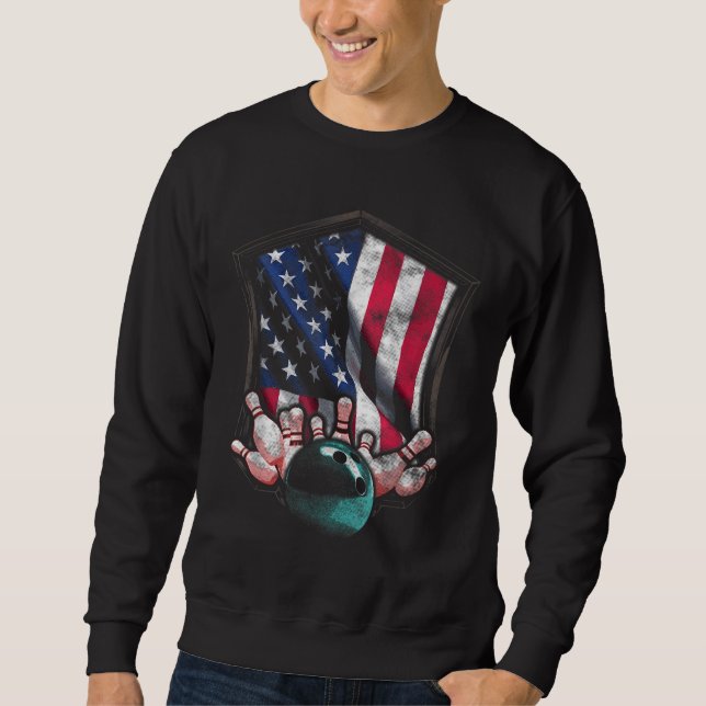 Vintage Bowling American USA Flag Bowling Sweatshirt (Front)
