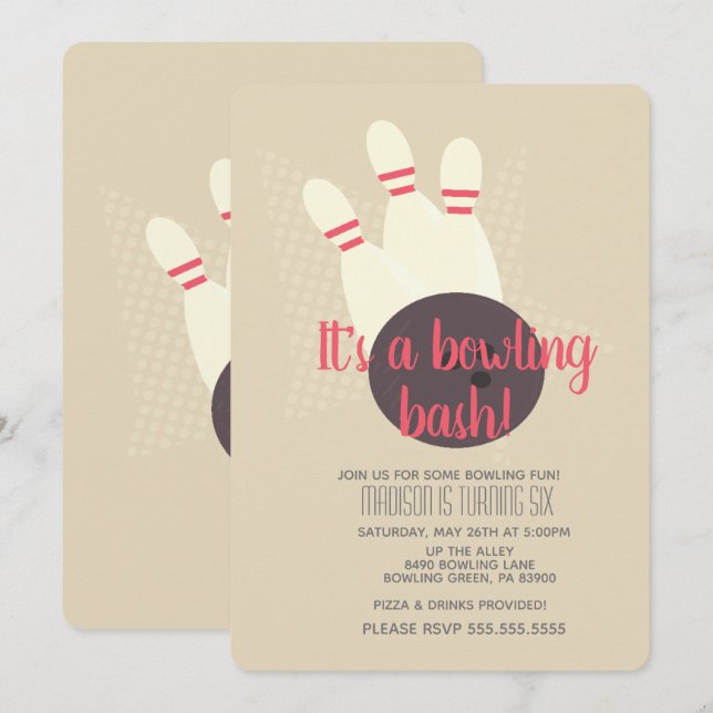 Vintage Bowling Party Bash Birthday Party Invitation (Front/Back)