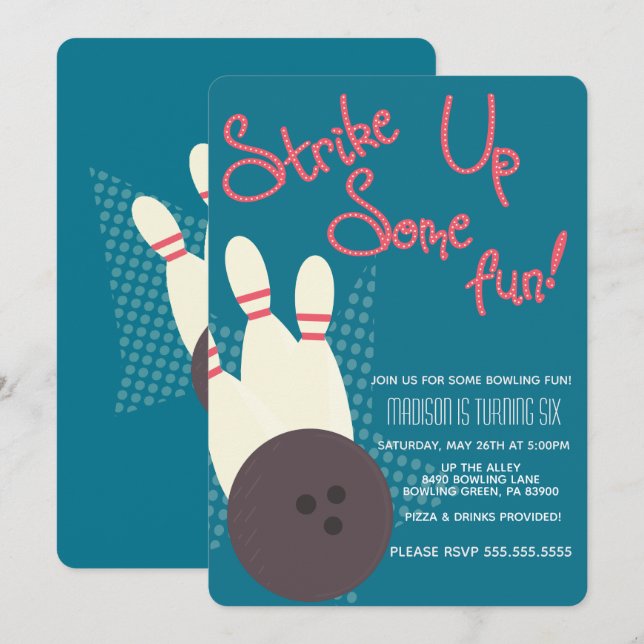 Vintage Bowling Party Birthday Party Invitation (Front/Back)