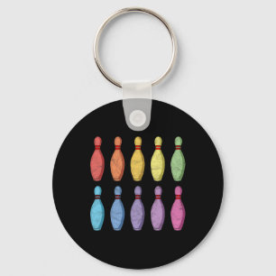 Vintage Bowling Pin Rainbow Pop Art 80's Retro Gra Key Ring