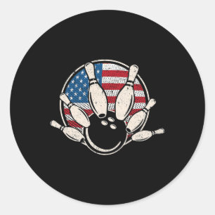 Vintage Bowling Player Usa Flag Bowler Expert Bowl Classic Round Sticker