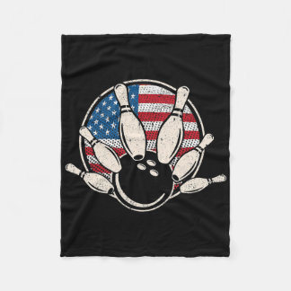 Vintage Bowling Player Usa Flag Bowler Expert Bowl Fleece Blanket