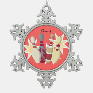 Vintage Bowling Snowflake Pewter Christmas Ornament