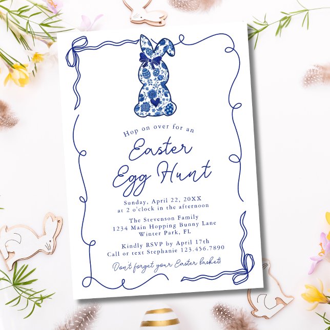 Vintage Bows Chinoiserie Bunny Easter Egg Hunt Invitation (Creator Uploaded)
