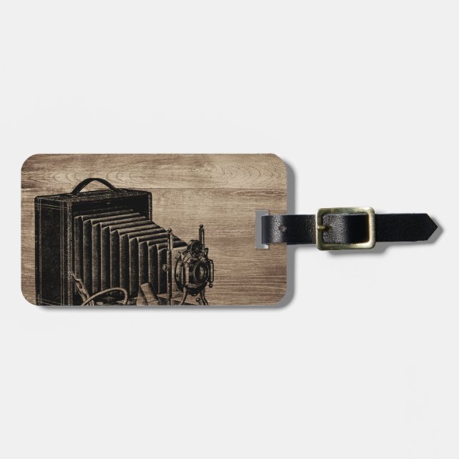 Vintage Box Camera Silhouette Luggage Tag (Front Horizontal)