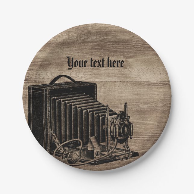 Vintage Box Camera Silhouette Paper Plates (Front)