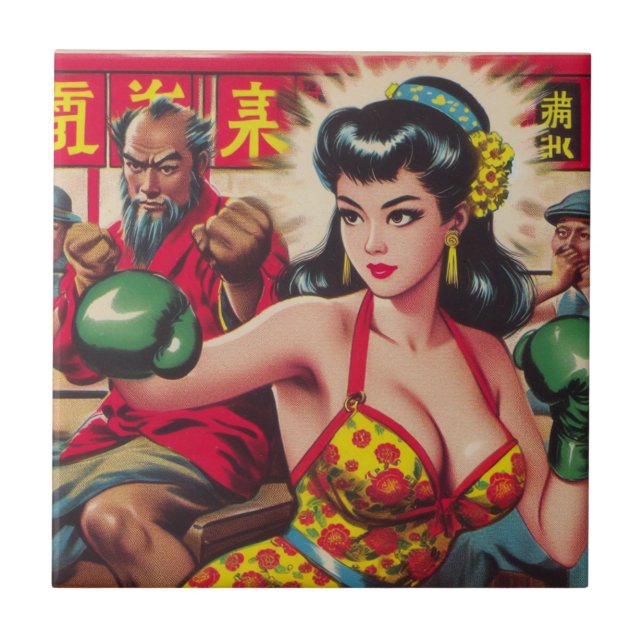 Vintage Boxe Girl Tile (Front)