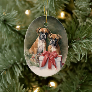 Vintage Boxer Dog Christmas Ceramic Tree Decoration